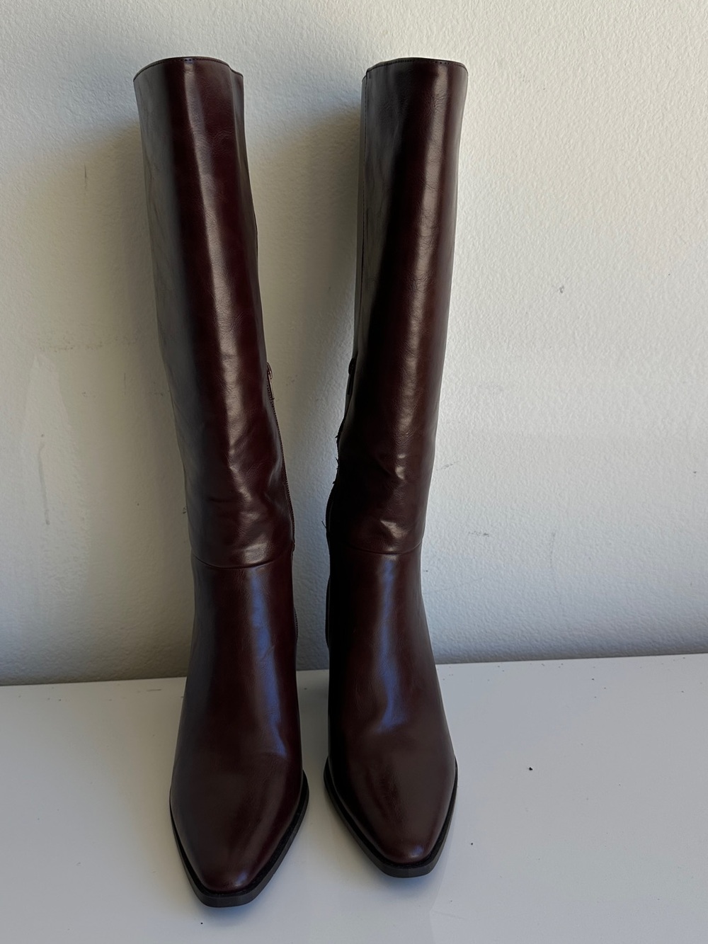 NEW Women's Burgundy Leather Knee-High Boots - Size 9.5 (Wide Calf Friendly)